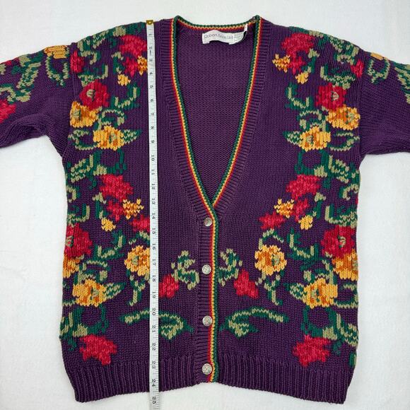 Vintage Robert Scott Knit Floral Cardigan Sweater Purple Cottagecore Grandma S - Picture 10 of 12
